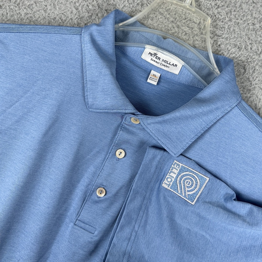 Peter Millar Polo Shirt Mens XL Blue Summer Comfort Golf Performance Elliot Logo